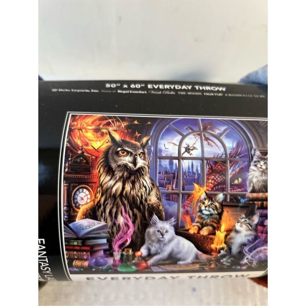 Cat Owls Dragon blanket 50x60 new regal comfort Duke Imports‎ Faux Fur